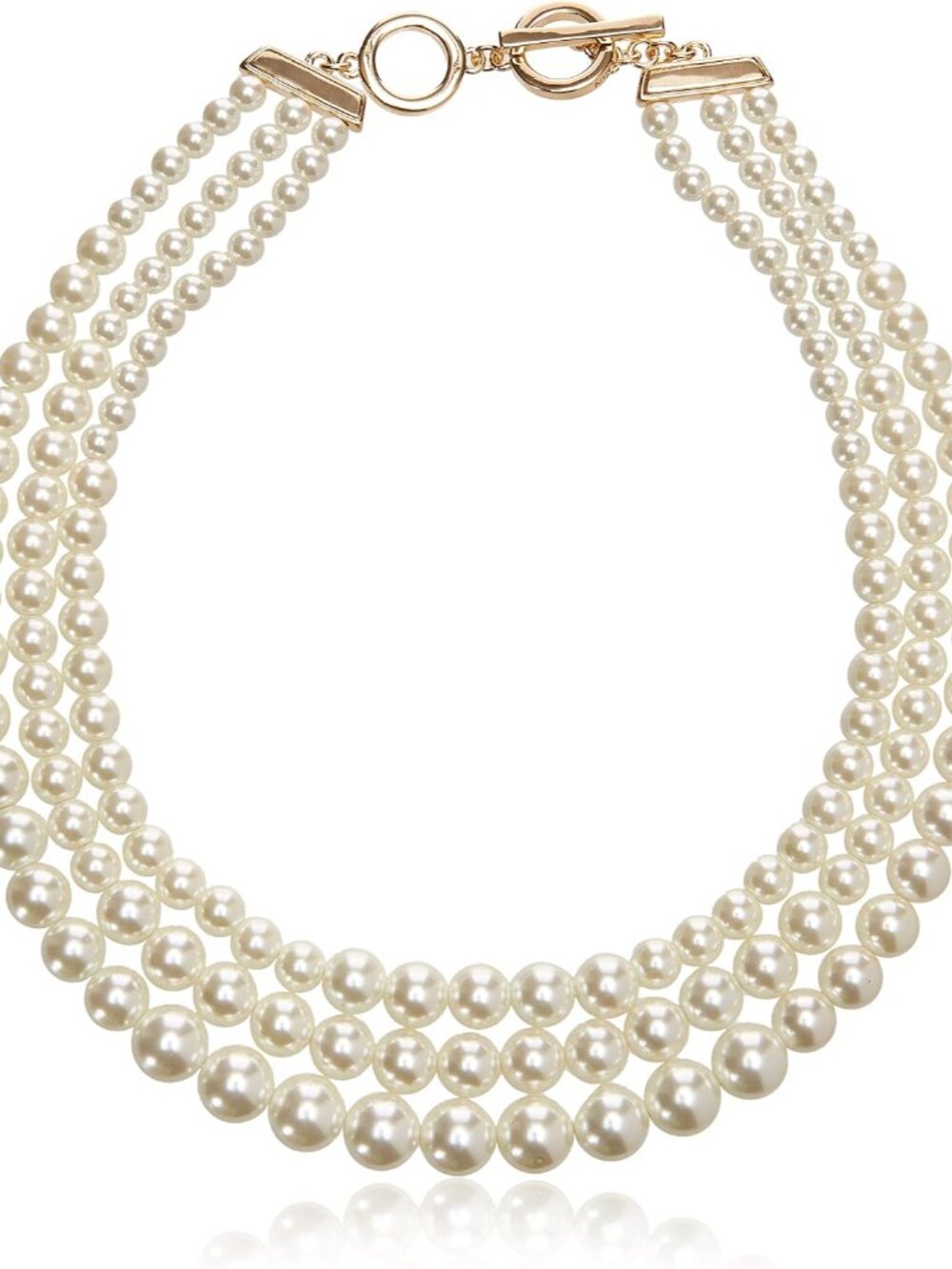 Elegant Pearl Collar Necklace with Gold Tone Accents